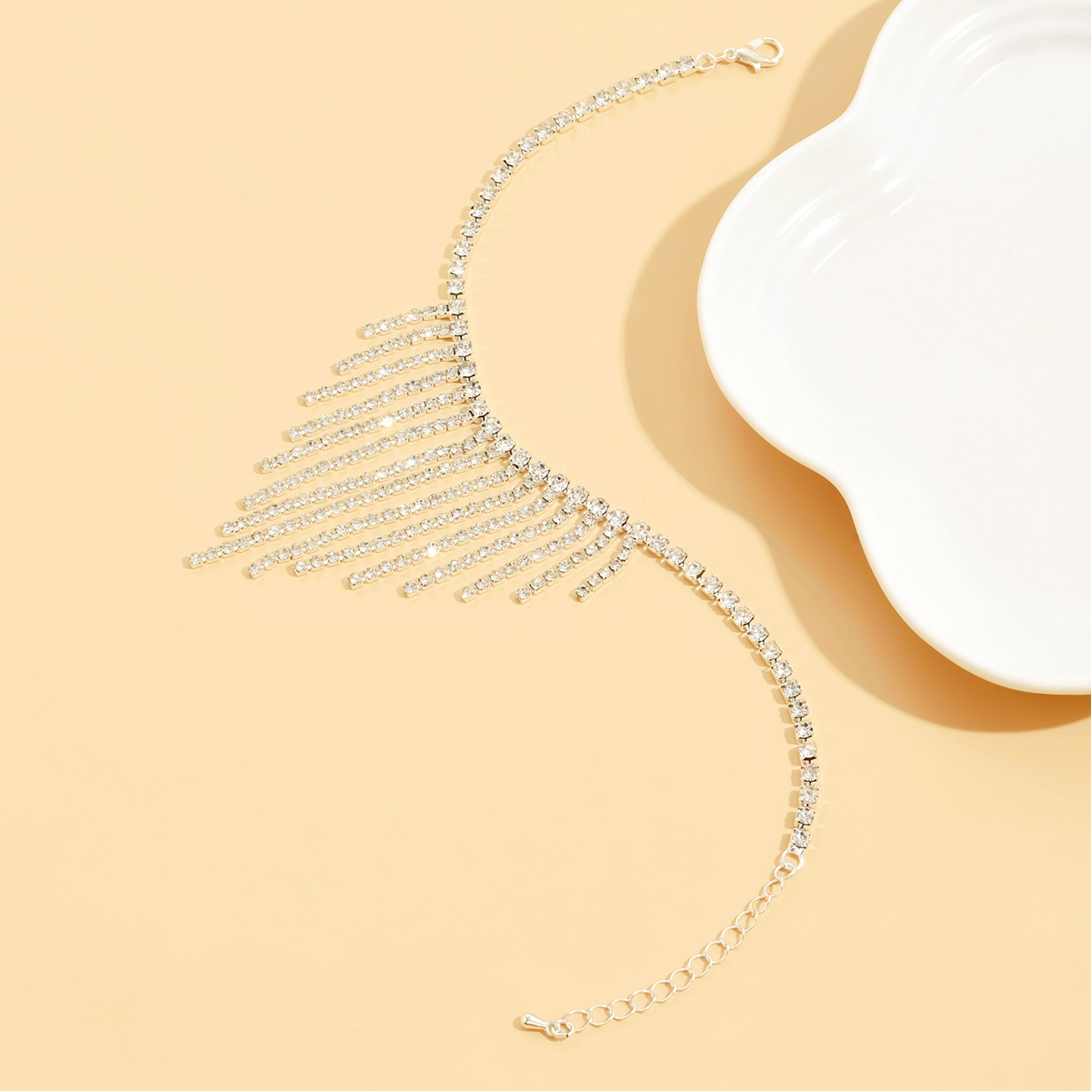 Crystal Tassel Anklet With Rhinestone Fringe Design